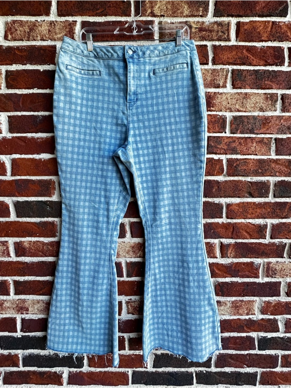 Light Blue Checkered Flare Jeans
